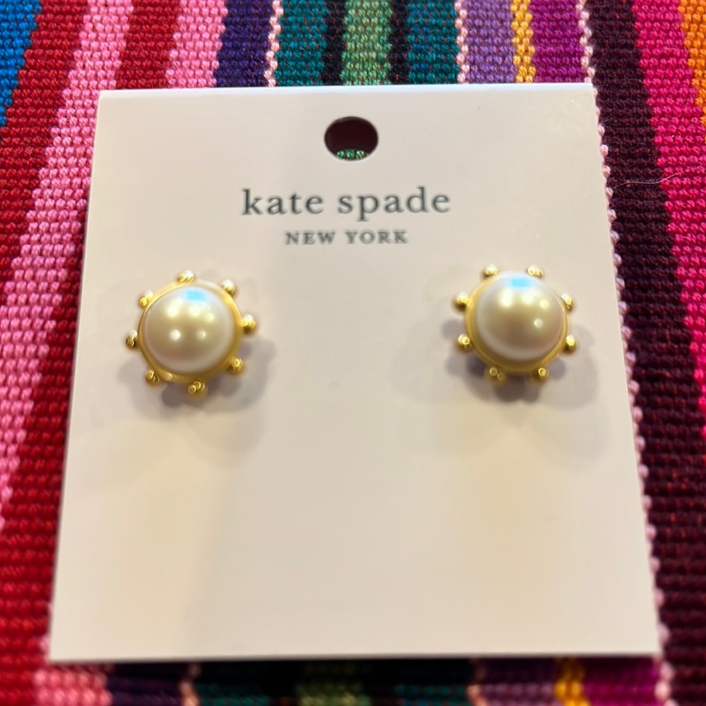 Kate Spade Flying Colors Bezel Glass Pearl Studs